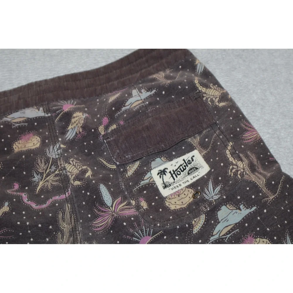 Howler Bros Board Shorts Mens 32 Brown Desert Cactus Scorpion Print Swim Trunks